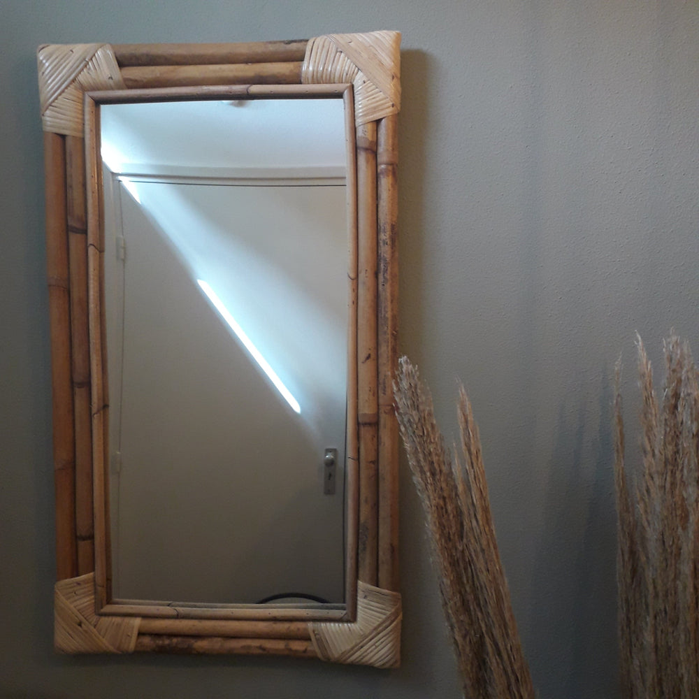 €64,95 Spiegel Spiegel 68X37 cm Bamboe Hout Rotan Naturel Rechthoek